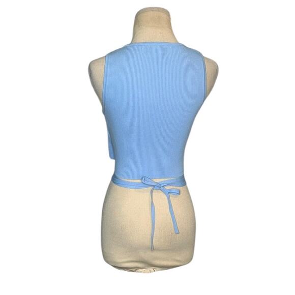 Bershka light blue ribbed knit crop top size Large - Picture 2 of 14